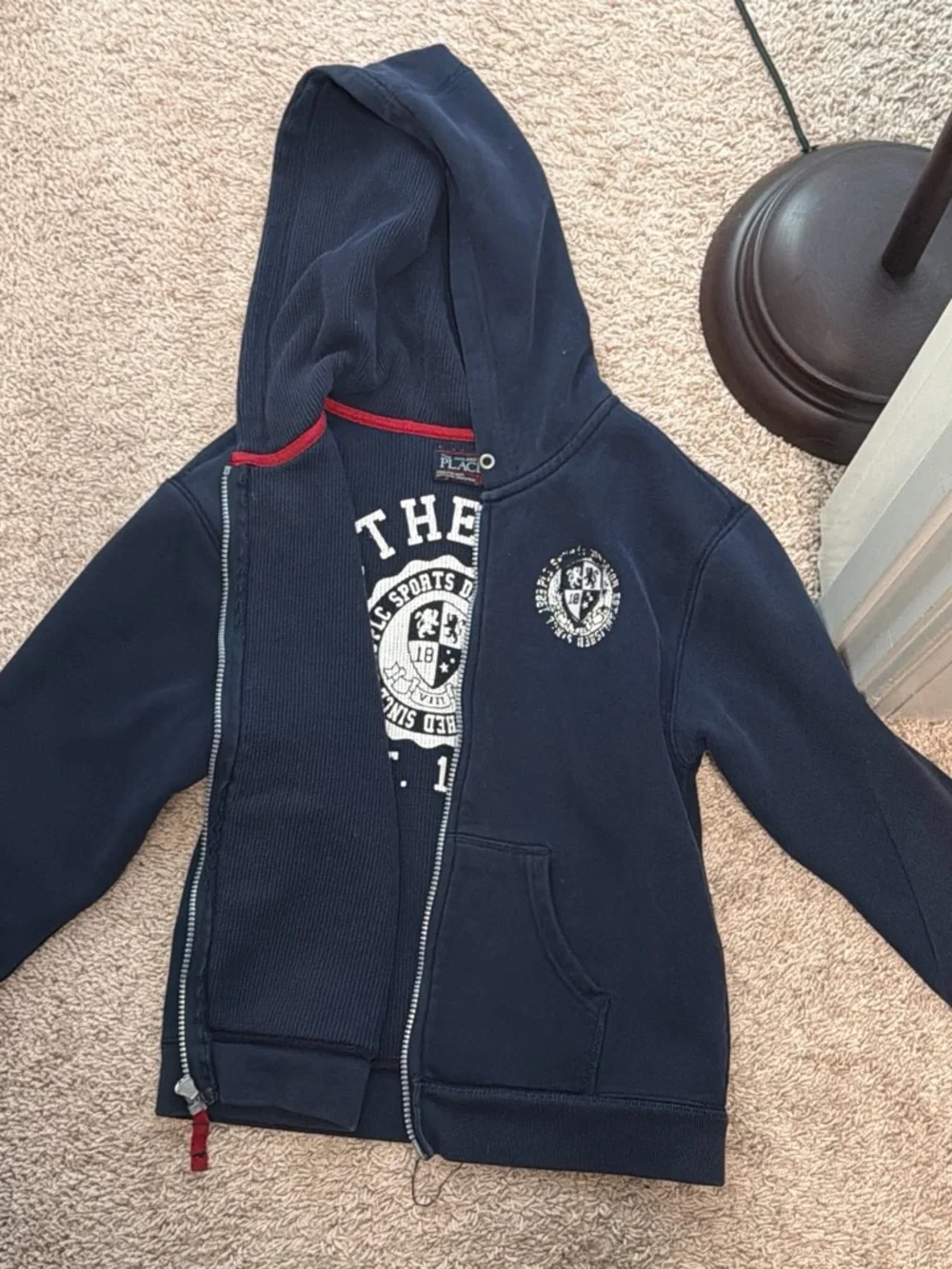 Navy Hooded Zip Sweatshirt with Crest